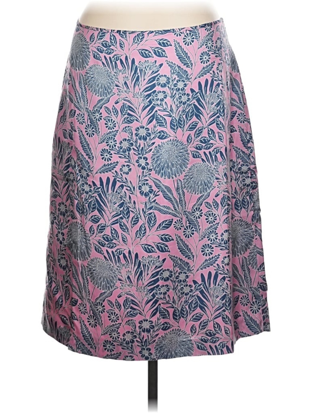 J. Crew Pink Floral Midi Skirt with Blue Botanical Print